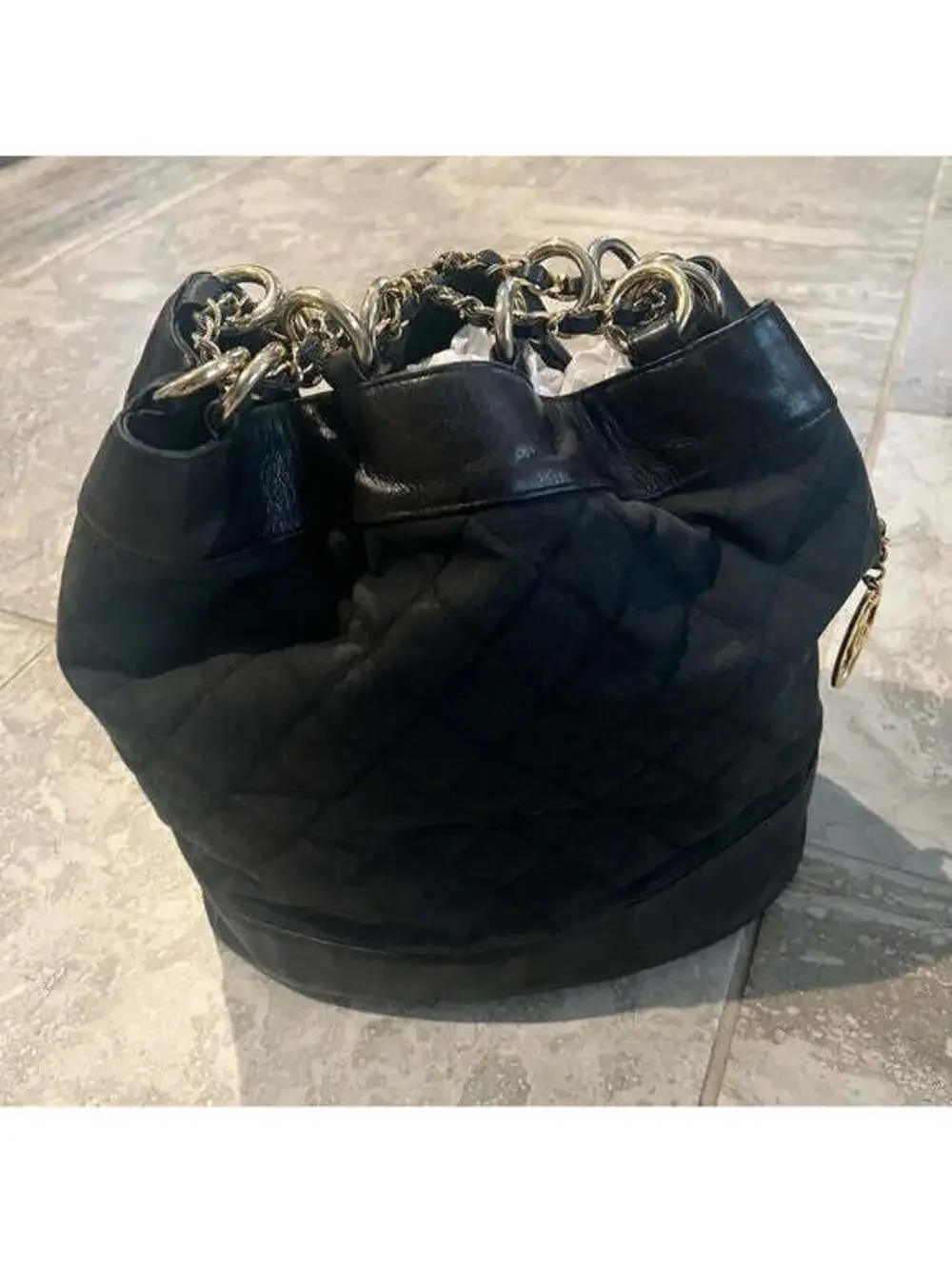 Chanel Black Canvas CC Chain Bucket Bag - Made in Italy - Rare Piece